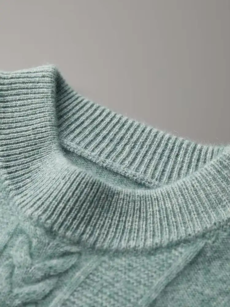 Lanlycashmere Men’s Cable Knit Crew Neck Cashmere Sweater
