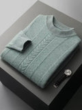 Lanlycashmere Men’s Cable Knit Crew Neck Cashmere Sweater