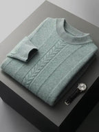 Lanlycashmere Men’s Cable Knit Crew Neck Cashmere Sweater