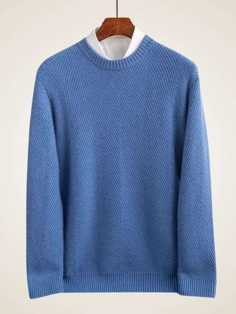 Lanlycashmere Men’s Herringbone Crew Neck Cashmere Sweater