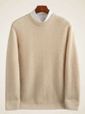 Lanlycashmere Men’s Herringbone Crew Neck Cashmere Sweater