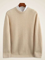Lanlycashmere Men’s Herringbone Crew Neck Cashmere Sweater