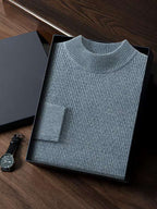 Lanlycashmere Men’s Textured Mock Neck Cashmere Sweater