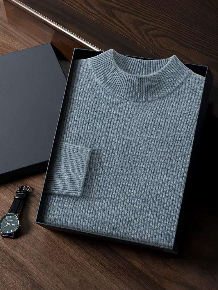 Lanlycashmere Men’s Textured Mock Neck Cashmere Sweater