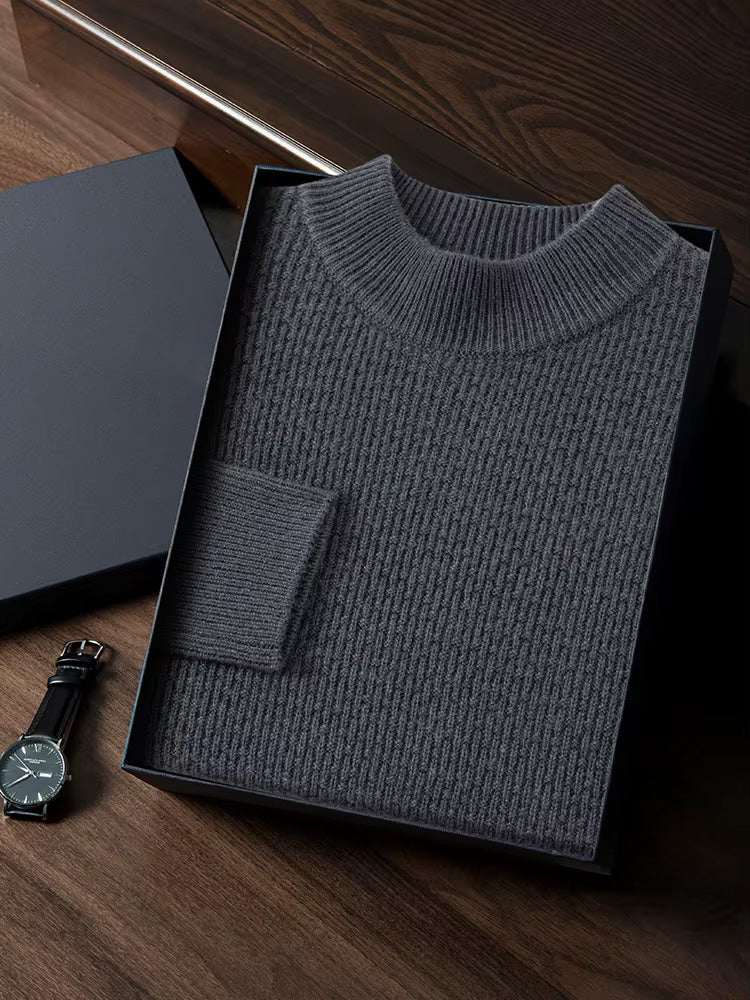 Lanlycashmere Men’s Textured Mock Neck Cashmere Sweater