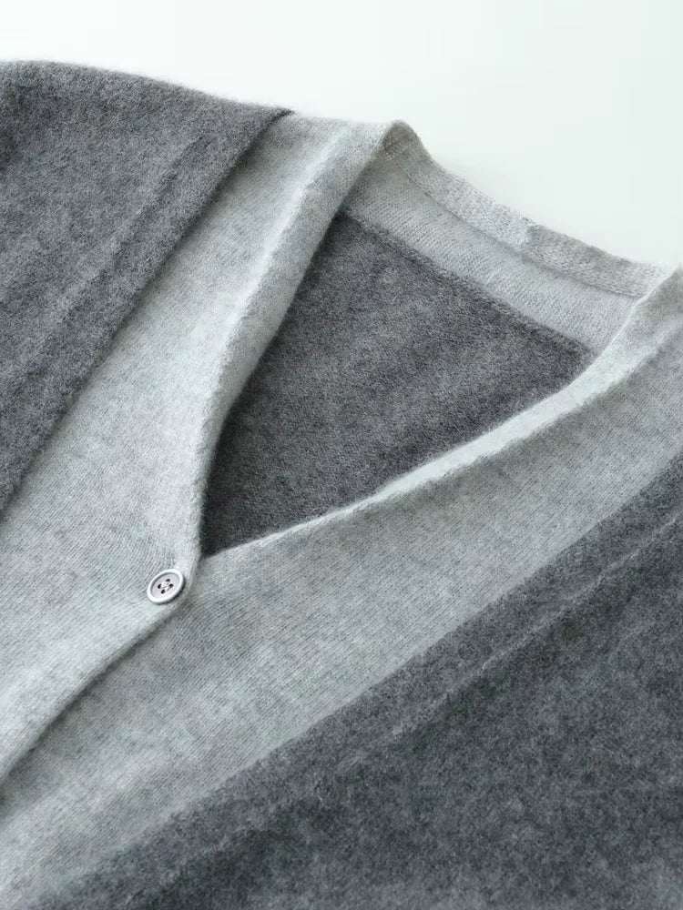 Lanlycashmere Women Faux Layered Cashmere Cardigan 