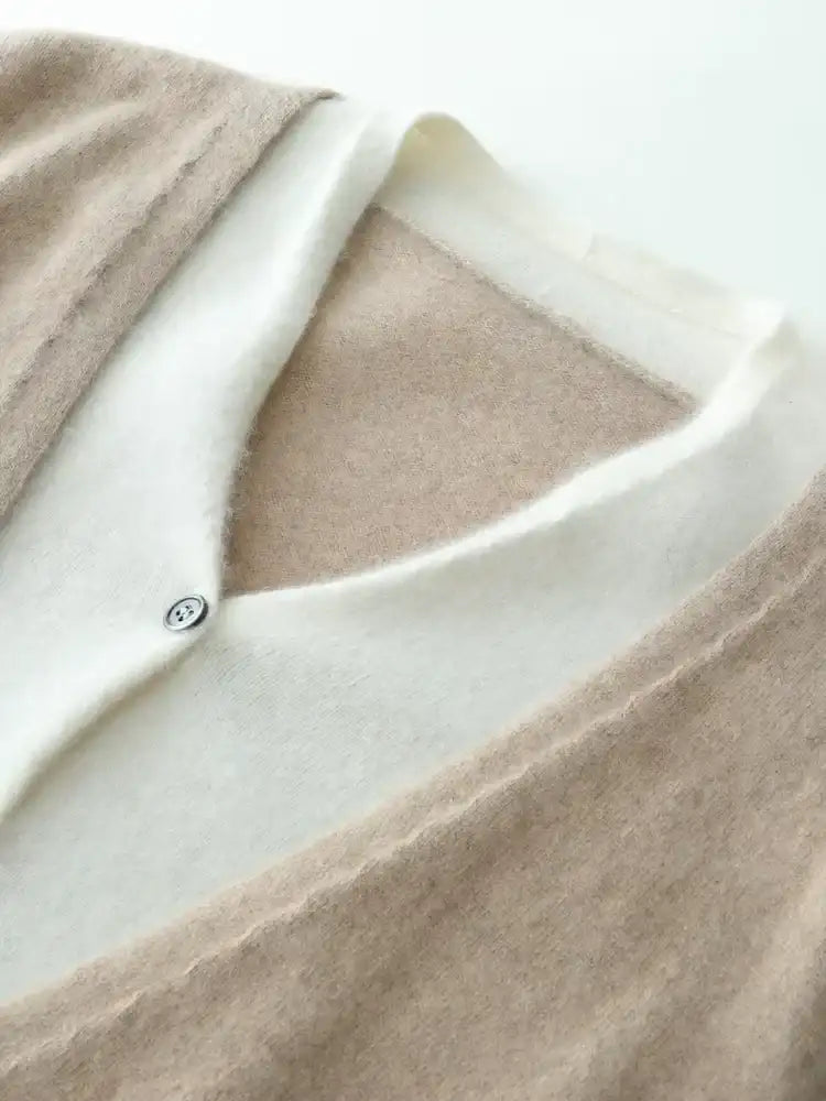 Lanlycashmere Women Faux Layered Cashmere Cardigan 