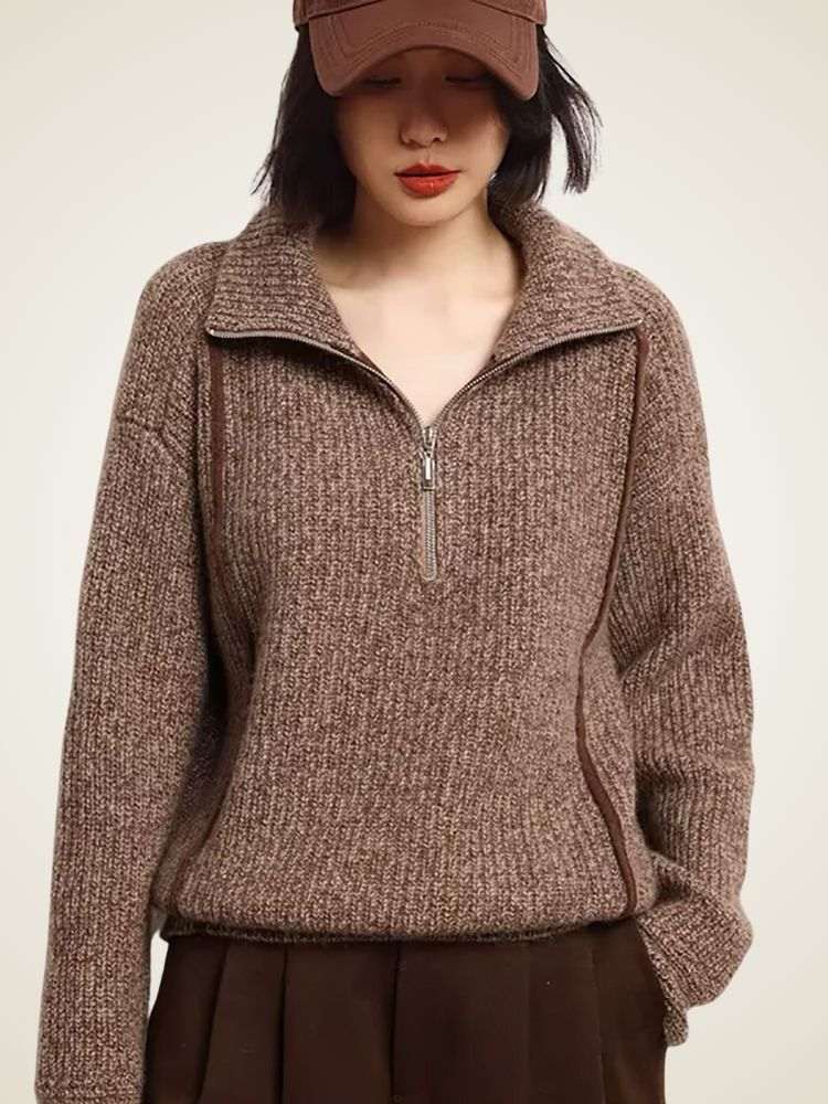 Lanlycashmere Women Half Zip Cashmere Sweater