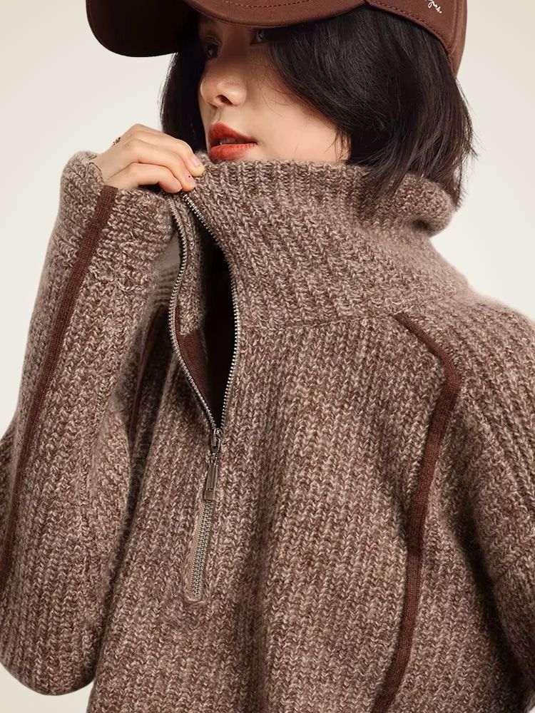 Lanlycashmere Women Half Zip Cashmere Sweater