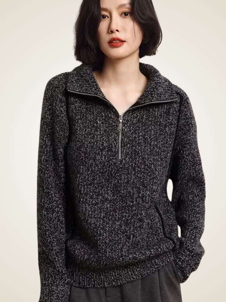 Lanlycashmere Women Half Zip Cashmere Sweater