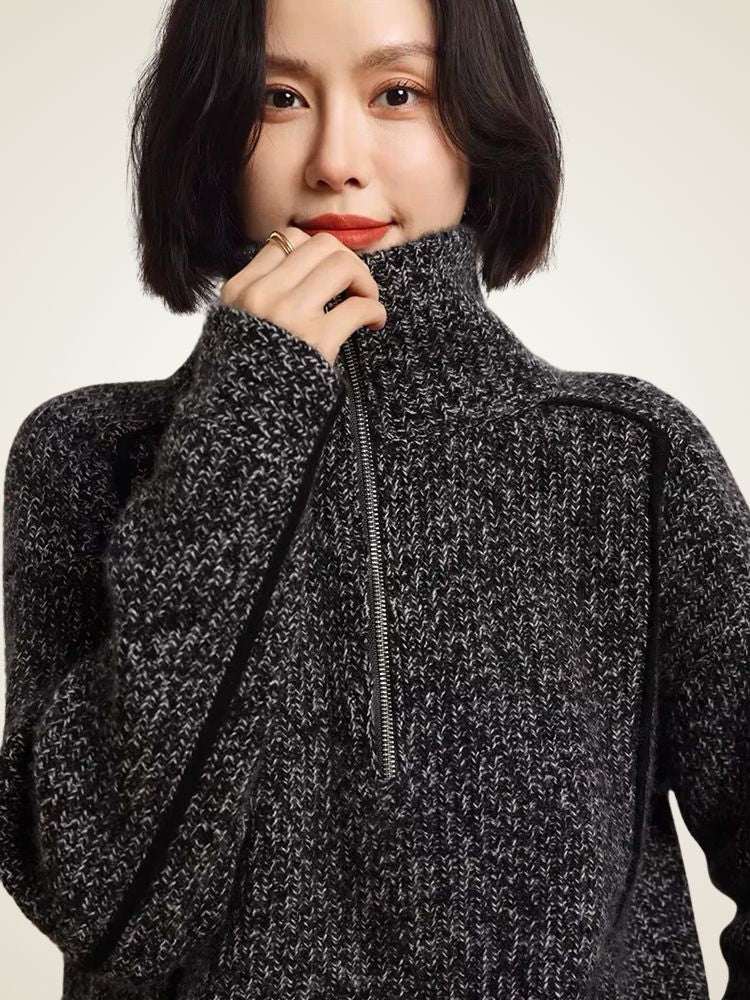 Lanlycashmere Women Half Zip Cashmere Sweater
