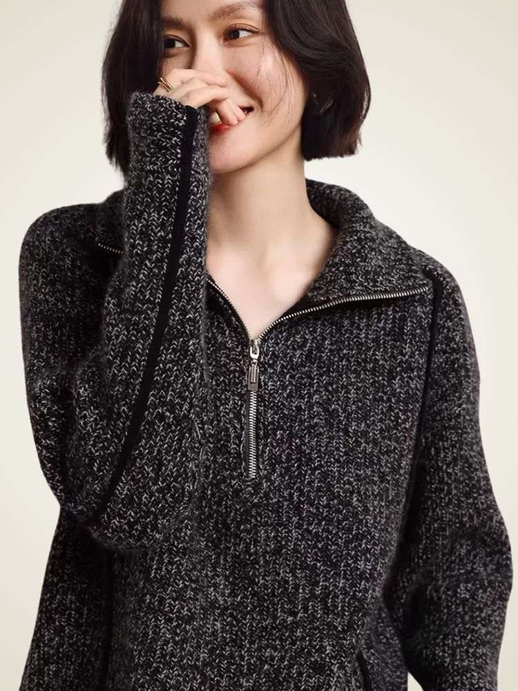 Lanlycashmere Women Half Zip Cashmere Sweater