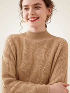 Lanlycashmere Women Mock Neck Cashmere Sweater