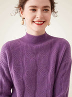 Lanlycashmere Women Mock Neck Cashmere Sweater
