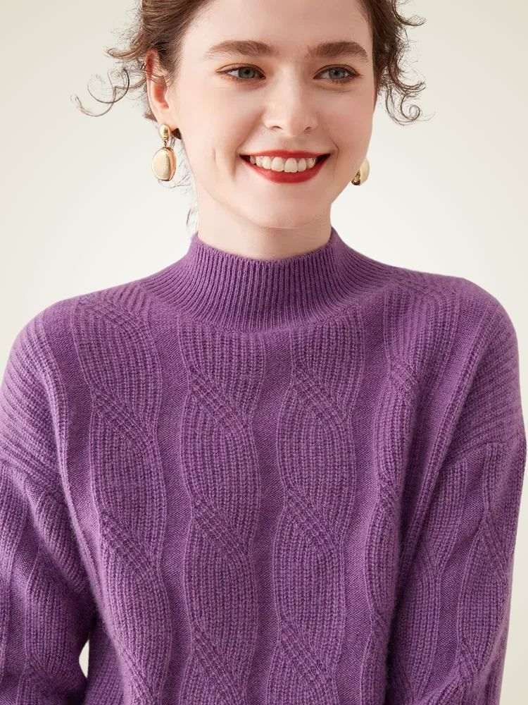 Lanlycashmere Women Mock Neck Cashmere Sweater