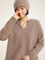 Lanlycashmere Women V-Neck Cashmere Sweater 