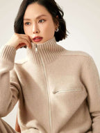 Lanlycashmere Women Zip Cashmere Cardigan
