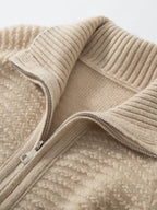 Lanlycashmere Women Zip Cashmere Cardigan – Ribbed Stand Collar Knit Sweater
