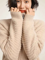 Lanlycashmere Women Zip Cashmere Cardigan – Ribbed Stand Collar Knit Sweater