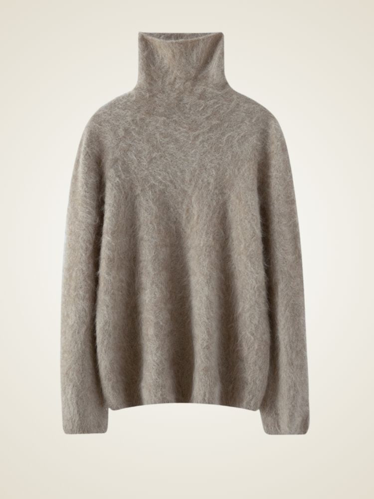 Lanlycashmere Brushed Cashmere Turtleneck Sweater – Soft Fluffy Knit Pullover