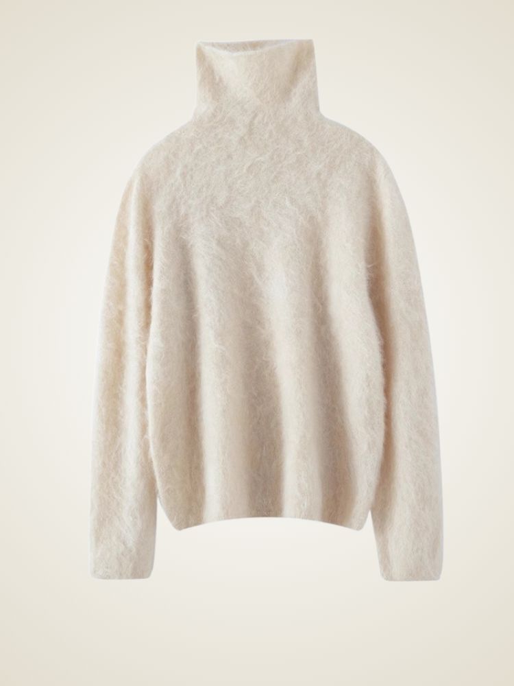 Lanlycashmere Brushed Cashmere Turtleneck Sweater – Soft Fluffy Knit Pullover