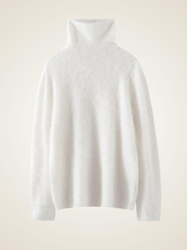 Lanlycashmere Brushed Cashmere Turtleneck Sweater – Soft Fluffy Knit Pullover