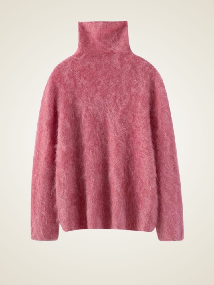 Lanlycashmere Brushed Cashmere Turtleneck Sweater – Soft Fluffy Knit Pullover