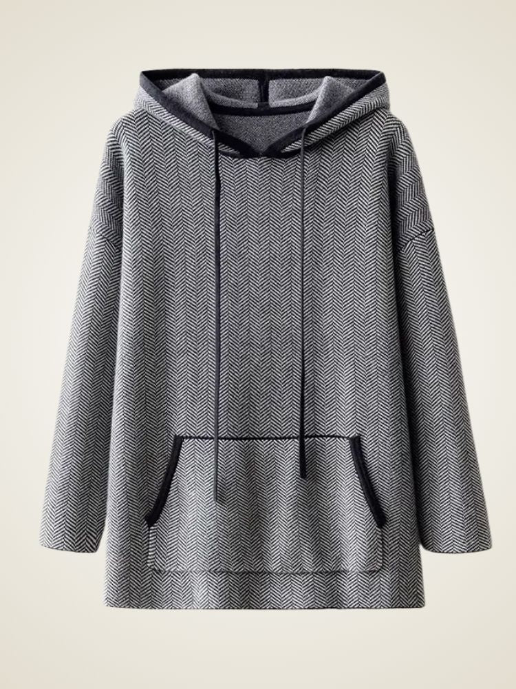 Lanlycashmere Cashmere Hoodie – Herringbone Knit Hooded Sweater