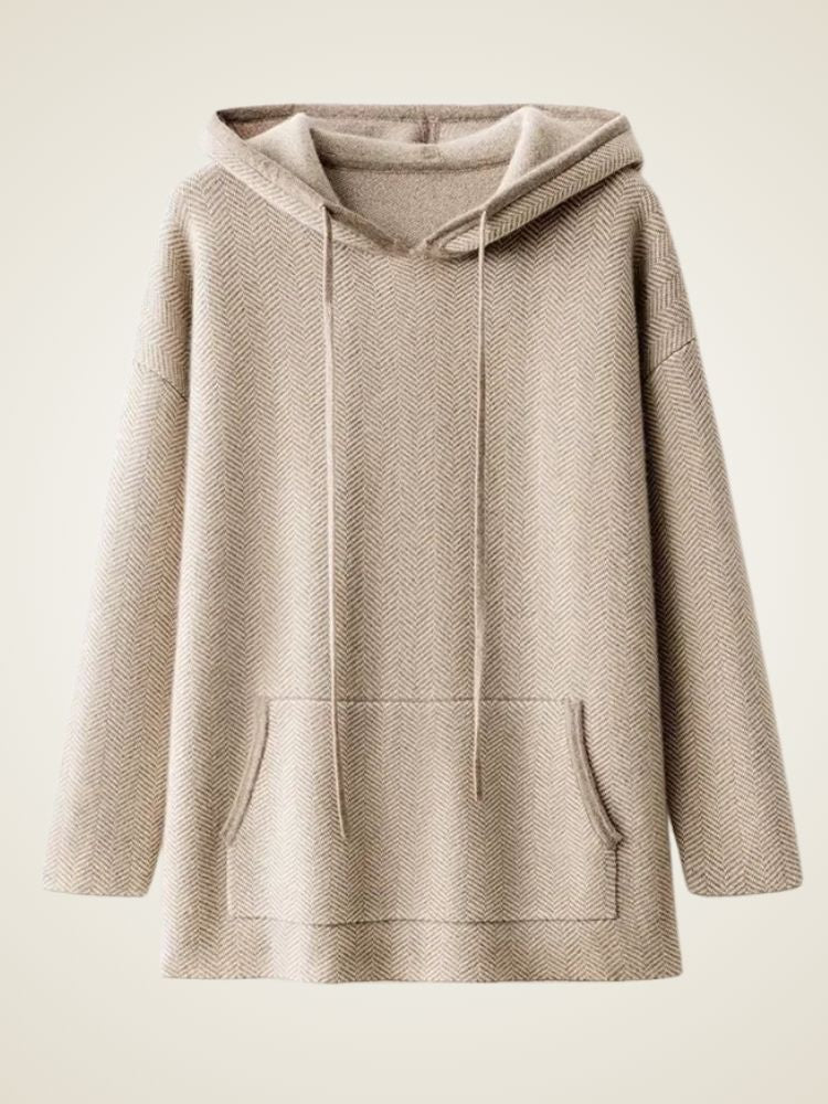 Lanlycashmere Cashmere Hoodie – Herringbone Knit Hooded Sweater