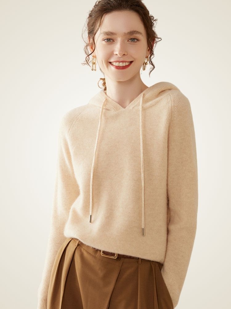 Lanlycashmere Cashmere Hoodie Pullover – Soft Luxury Knit Hooded Sweater