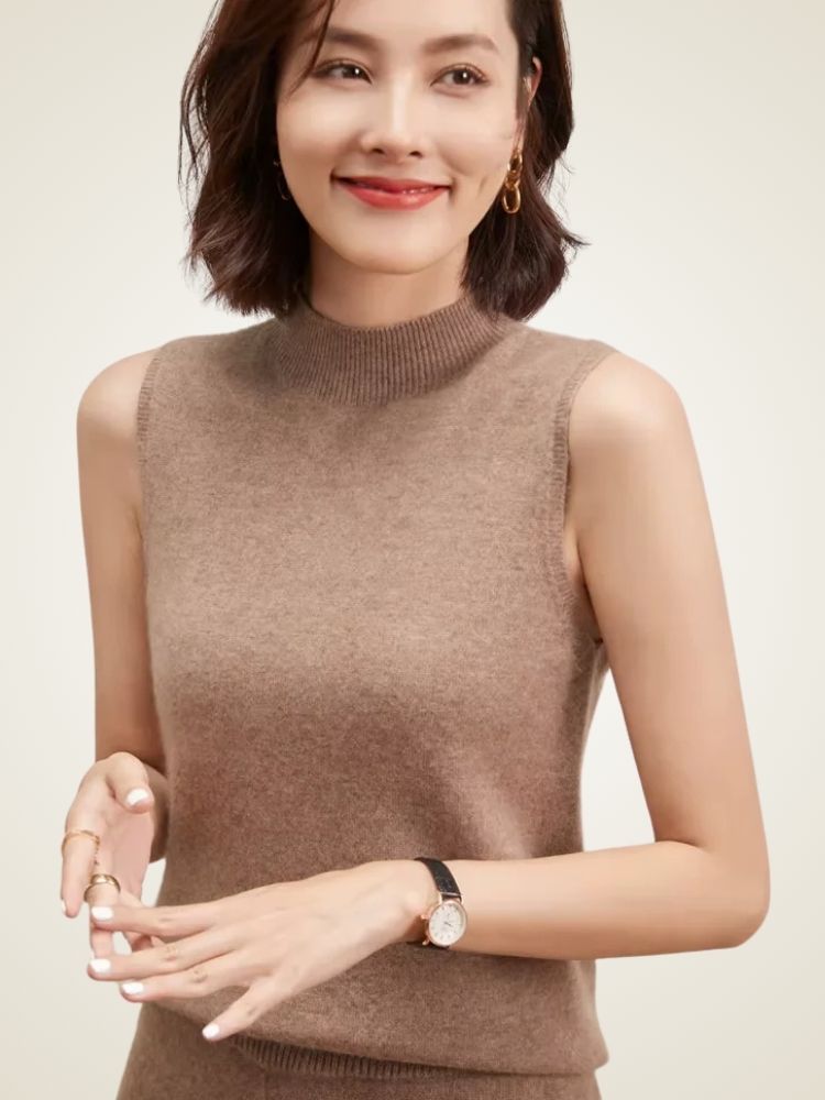 Lanlycashmere Cashmere Sweater Vest – Women Sleeveless Knit Top