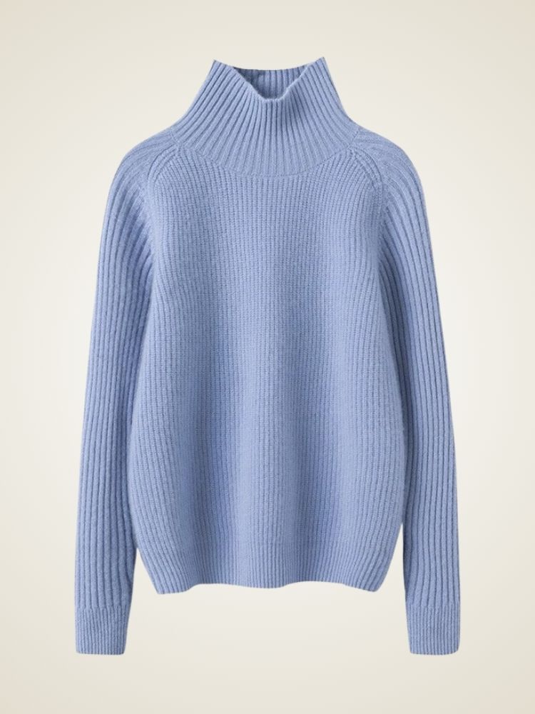 Lanlycashmere Chunky Ribbed Cashmere Sweater – Mock Neck Warm Knit Pullover