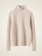 Lanlycashmere Chunky Ribbed Cashmere Sweater – Mock Neck Warm Knit Pullover