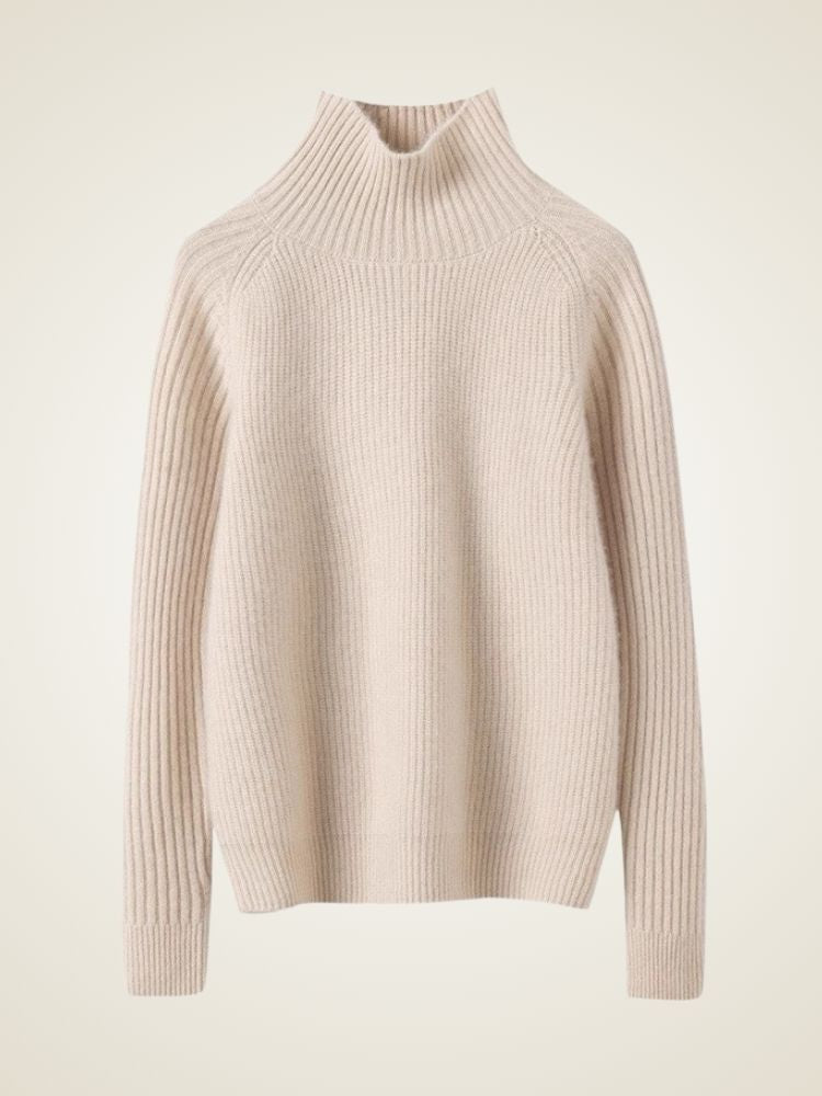Lanlycashmere Chunky Ribbed Cashmere Sweater – Mock Neck Warm Knit Pullover