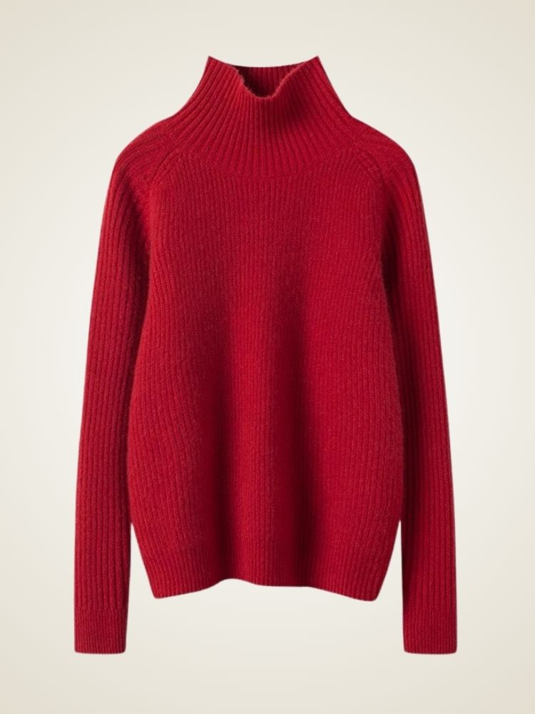 Lanlycashmere Chunky Ribbed Cashmere Sweater – Mock Neck Warm Knit Pullover