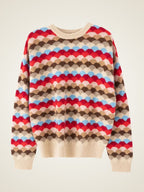 Lanlycashmere Colorblock Cashmere Sweater – Scallop Knit Crewneck