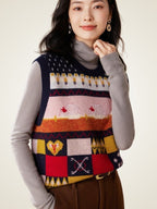 Lanlycashmere Fair Isle Cashmere Sweater Vest – Vintage Pattern Knit Top