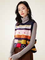 Lanlycashmere Fair Isle Cashmere Sweater Vest – Vintage Pattern Knit Top