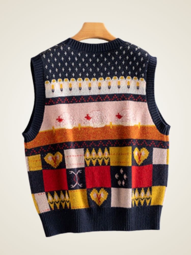 Lanlycashmere Fair Isle Cashmere Sweater Vest – Vintage Pattern Knit Top