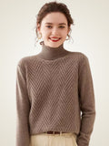 Lanlycashmere Herringbone Cashmere Turtleneck Sweater – Slim Fit Knit Top