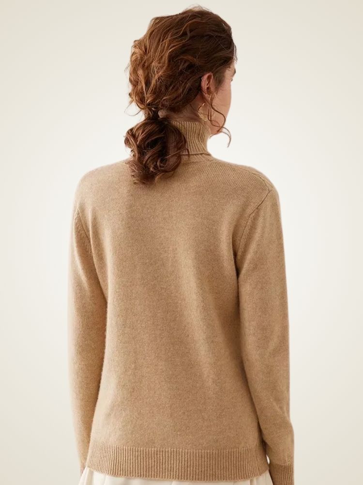 Lanlycashmere Herringbone Cashmere Turtleneck Sweater – Slim Fit Knit Top