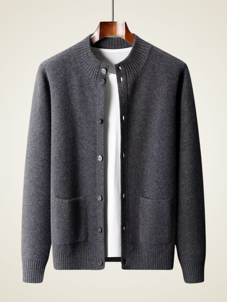 Lanlycashmere Men Crew Neck Cashmere Cardigan