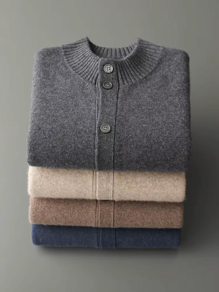 Lanlycashmere Men Crew Neck Cashmere Cardigan