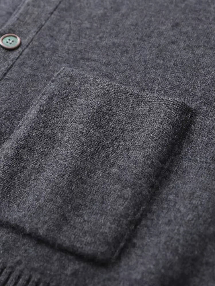 Lanlycashmere Men Crew Neck Cashmere Cardigan
