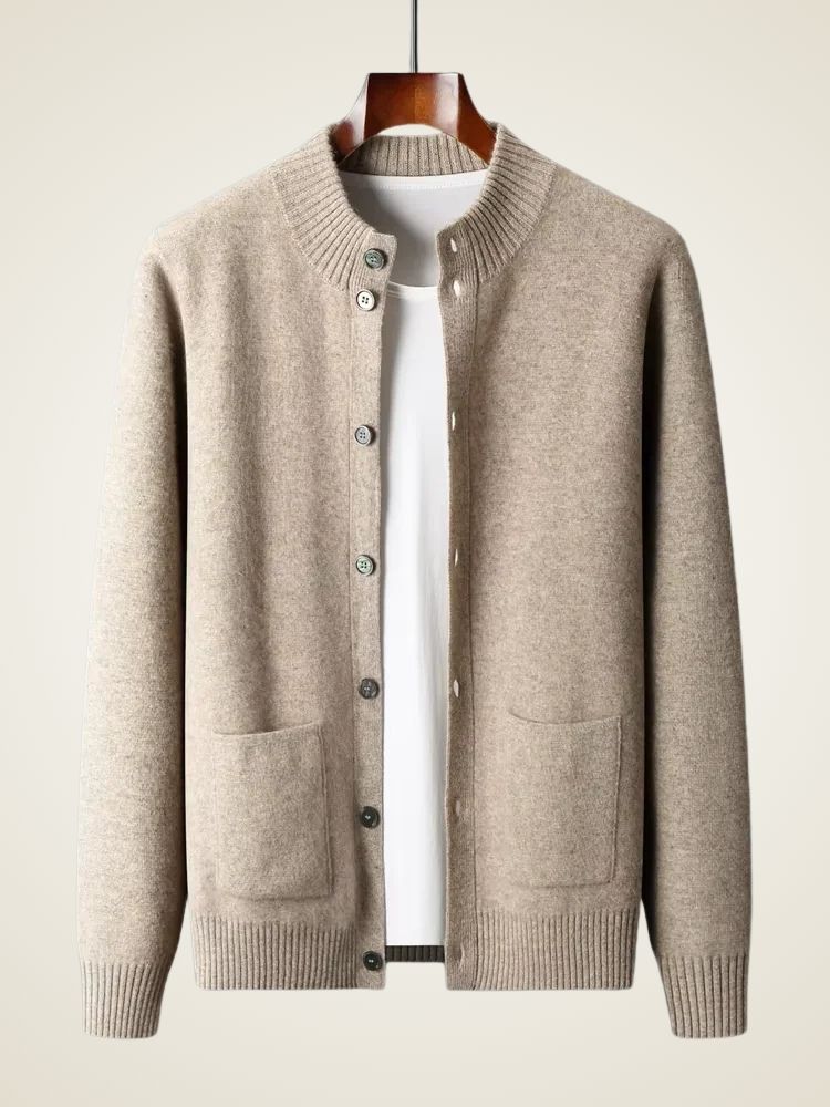 Lanlycashmere Men Crew Neck Cashmere Cardigan