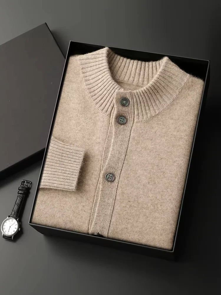Lanlycashmere Men Crew Neck Cashmere Cardigan