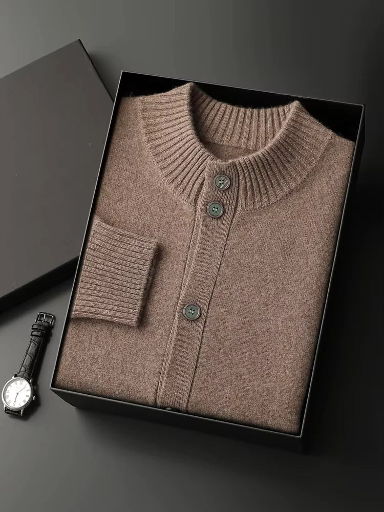 Lanlycashmere Men Crew Neck Cashmere Cardigan