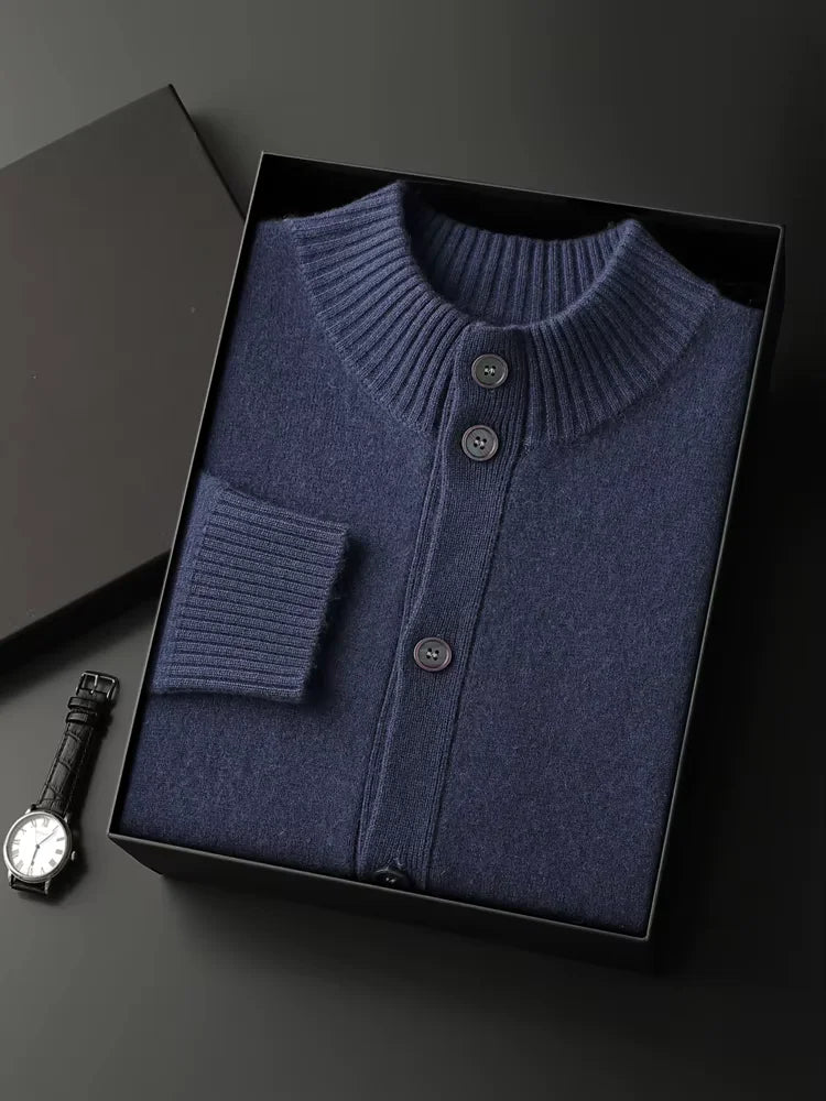 Lanlycashmere Men Crew Neck Cashmere Cardigan