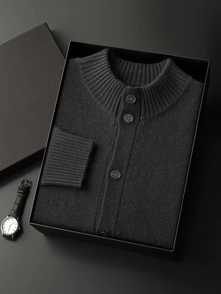Lanlycashmere Men Crew Neck Cashmere Cardigan