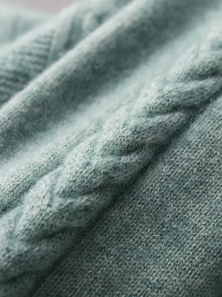 Lanlycashmere Men’s Cable Knit Crew Neck Cashmere Sweater